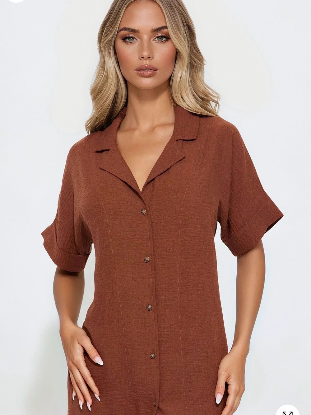 Women's Button-Front Dress in Brown - Picture 2 of 4